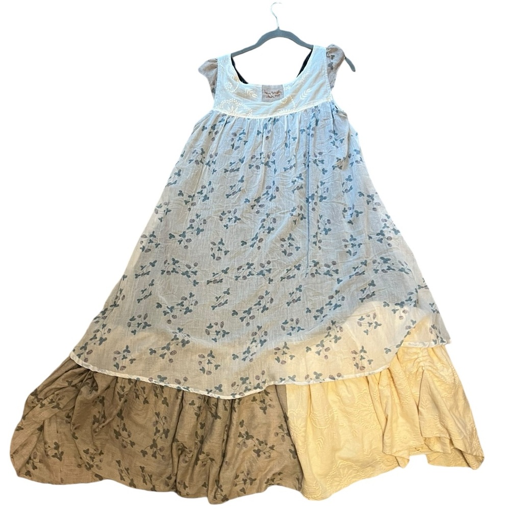 Ian Mosh Off-White & Beige Strawberry Tiered Dress - Picture 3 of 15